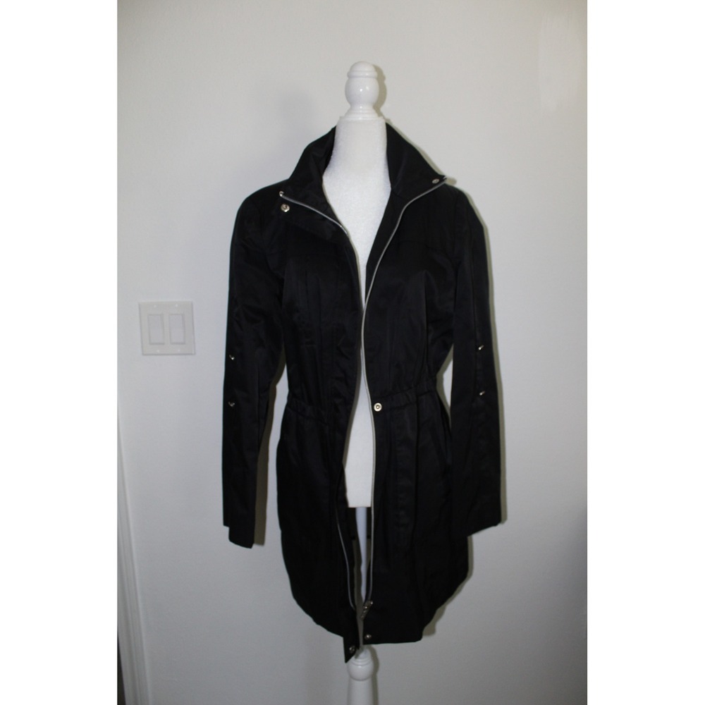 Calvin Klein Women's Black Utility Parka Jacket Funnel Neck Cinched Waist Medium